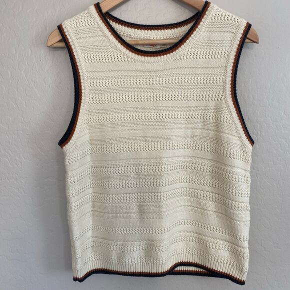 Faherty Mixed Stitch Tank Sweater Vest Womens Sz Medium Organic Cotton Cashmere - Picture 2 of 5